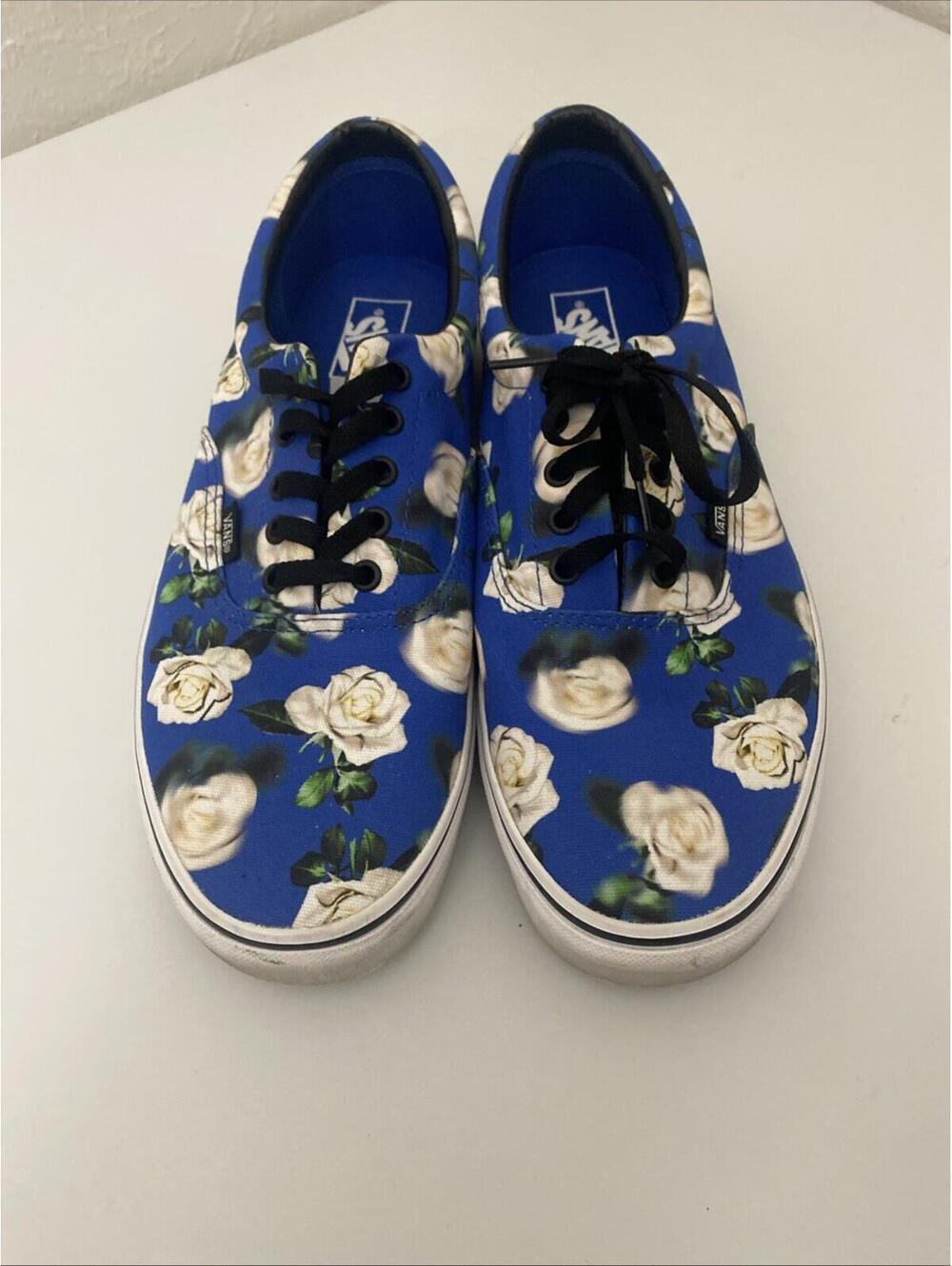 Vans White Roses Print Low Top Lace Up Blue Skate Sneakers Size 13